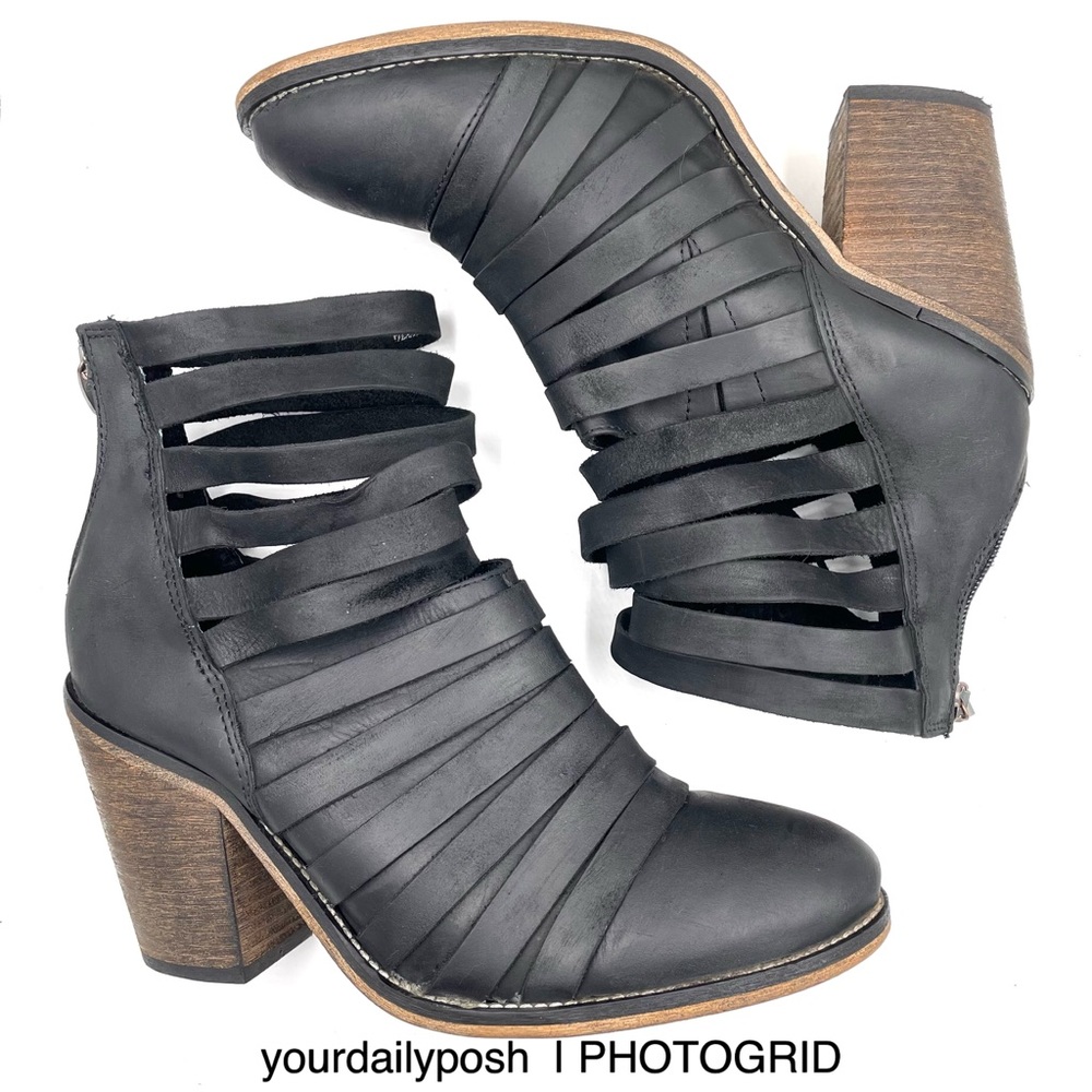 Free People distressed black leather block heel Hybrid ankle boots EU 39
